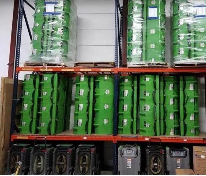 SERVPRO drying equipment stacked in storage facility
